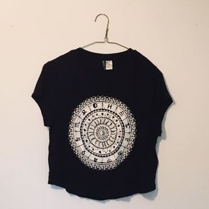 H&M Black Printed Cropped Tee